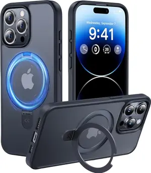 CASEKOO MagicStand case for iPhone 15 Pro Max showing invisible stand and matte black finish