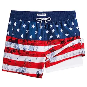 maamgic Men's USA Flag 5-Inch Swim Trunks with Zipper Pockets