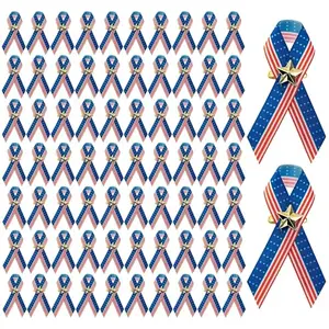 Bulk pack of 150 American flag ribbon pins with metal safety pins