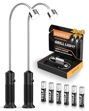 BOMIER grill light attached to a grill with warm white LED glow