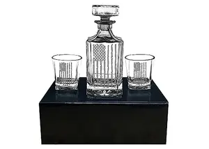 Rogue River Tactical tattered American flag whiskey decanter set with glasses