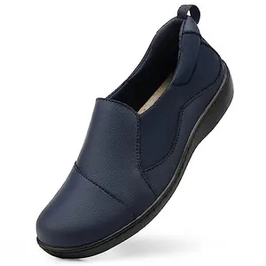 Hueneph navy leather loafers with arch support for teachers