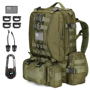 CALUOMATT Large Military Tactical Backpack in Army Green with detachable pouches