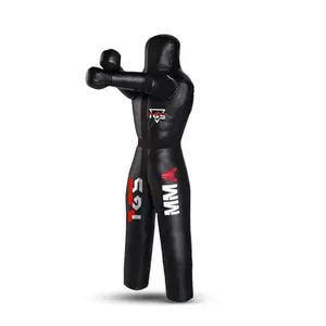 PGS Heavy-Duty Grappling Dummy standing upright with black faux leather material