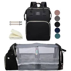 houscly black diaper bag with changing station, sunshade, and toy arch for baby