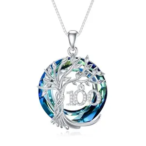 TOUPOP 100th birthday tree of life crystal necklace