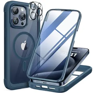 Miracase magnetic case for iPhone 15 Pro Max with built-in screen protector and blue frame