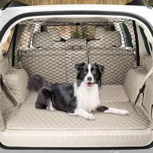 GAOSPD dog car net barrier with elastic bungee cords, attached across rear seat area of a vehicle