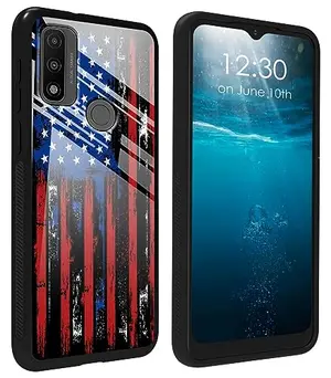 Slim Motorola G Pure case with printed American flag design on glass back