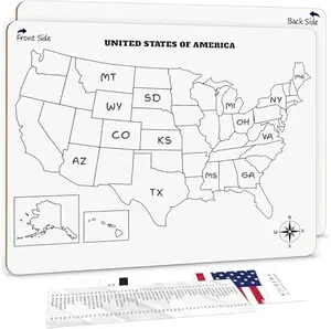 Portable dry erase board with US map outline for interactive learning