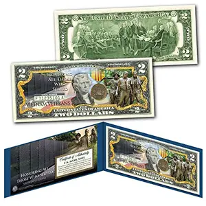 Vietnam Veterans Commemorative Two Dollar Bill in Display Holder