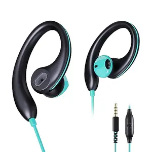 Upgrade Wired Sports Earbuds in black and blue with earhooks