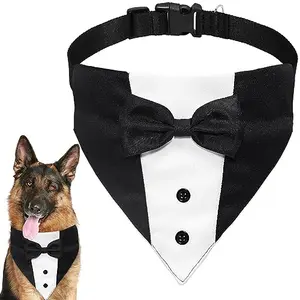 GOYOSWA large dog tuxedo bandana collar with bow tie