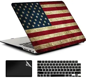 AMCJJ USA Flag MacBook Air case with keyboard cover and screen protector