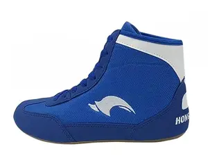 Blue Ybberik low top wrestling shoes with mesh fabric and rubber sole