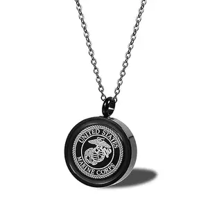Black stainless steel Marine Corps cremation jewelry necklace