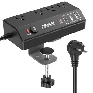 JXGUCAT desk clamp power strip with 4 outlets and 4 USB ports
