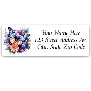 Generic floral butterfly return address labels, 60-count flat sheet