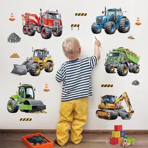 decalmile Construction Cars Wall Decals for kids bedroom