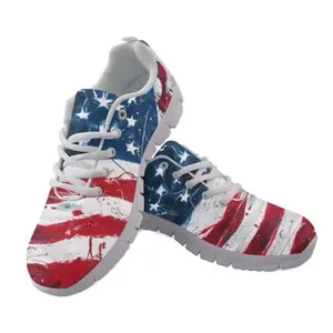 Lightweight American flag themed running shoes with breathable mesh upper and non-slip sole