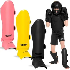 Elite Sports Kids Shin Guards in black, large size