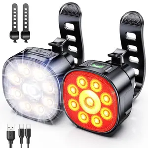 Cuvccn bike lights set with front headlight and rear tail light mounted on handlebar and seatpost