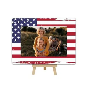 Patriotic wood American flag picture frame for 4x6 horizontal photo