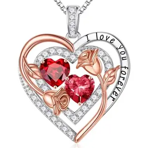 Iefil double birthstone garnet ruby necklace on woman
