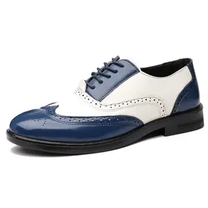Zeberfi two-tone blue and white brogue oxford dress shoes