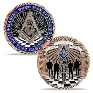 Hand-made 3D engraved Masonic coin in copper with multi-color finish