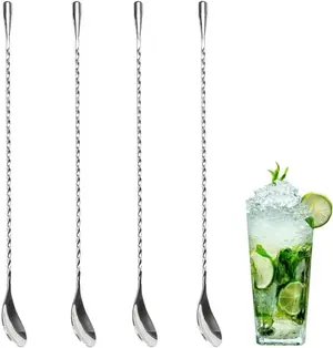 Four VIKROM 12-inch straight bar spoons with polished surface