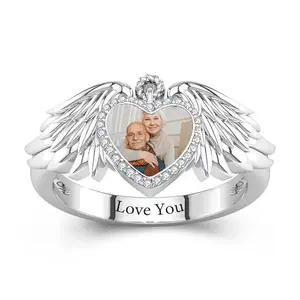 Flpruy custom sterling silver photo ring, personalized memorial picture jewelry for widows