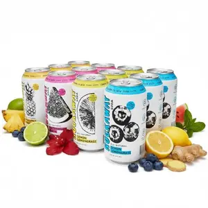 Rockaway low-calorie soda variety pack with real fruit juice, colorful cans