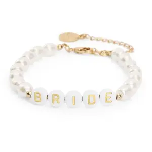 Pearl beaded bracelet with gold bride lettering