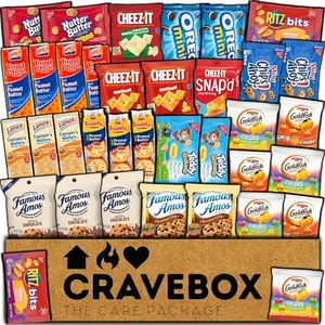 Cookies and crackers variety box with assorted cookie and cracker snack packs
