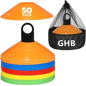GHB 50 multicolor disc agility cones on artificial turf with carry bag
