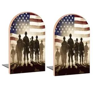 Famame Soldiers American Flag Book Ends on a shelf