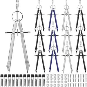 Zonon 12 metal compasses in blue, silver, and black with refills and screws