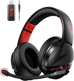 Acer wireless gaming headset with red accents, over-ear design and noise-canceling microphone