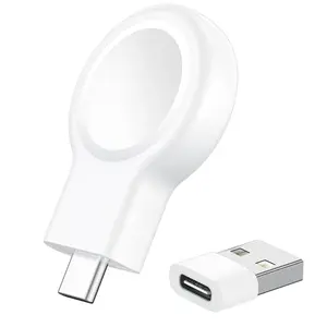 RENMOU ultra-compact portable Apple Watch charger with USB-C and USB-A adapter
