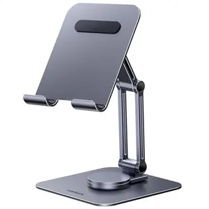 UGREEN grey tablet stand with charging notch on a desk