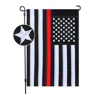 JUSHEN Thin Red Line Garden Flag made of heavy-duty nylon with embroidered stars
