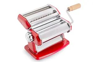 Imperia Pasta Maker Machine in red, 100% made in Italy with chromed steel rollers