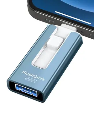 Blue GNASEET phone flash drive with Lightning and USB connectors