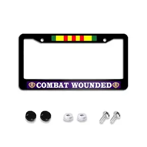 Aluminum license plate frame with Vietnam War Purple Heart veteran design