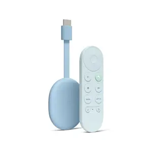 Google Chromecast with Google TV 4K streaming stick sky blue with voice remote and accessories