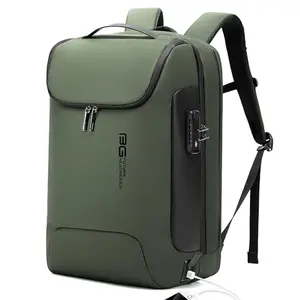 BANGE anti-theft backpack in green with lock and USB port, waterproof with 17 inch laptop compartment