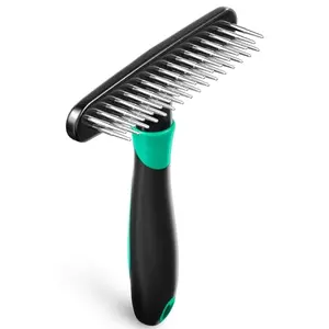 DOGI deshedding brush with green handle and double row stainless steel pins