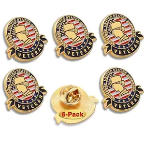 Set of six female soldier lapel pins with American flag designs