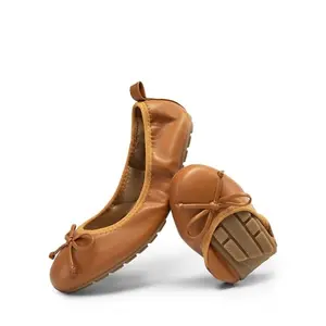 DREAM PAIRS Women's Foldable Ballet Flats in brown, showing bowknot detail and flexible sole